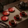 Gold Accent Leaf Lacquer Tea Cup Coaster Set