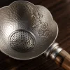 Silver Accent Plum Blossom Bamboo Chinese Tea Strainer