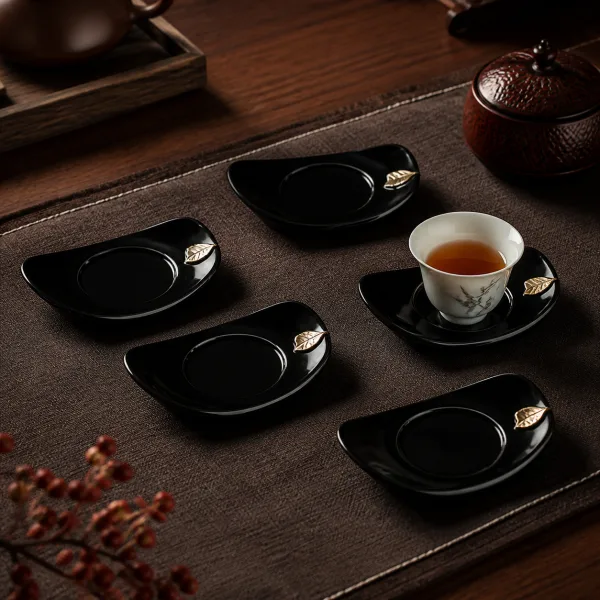 Lacquer Tea Cup Coaster Set for Chinese Tea Rituals