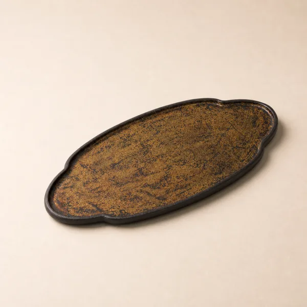 Black Gold Accent Lacquer Gongfu Dry Tea Tray