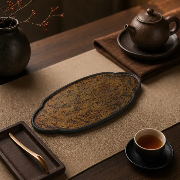 Black Gold Accent Lacquer Gongfu Dry Tea Tray