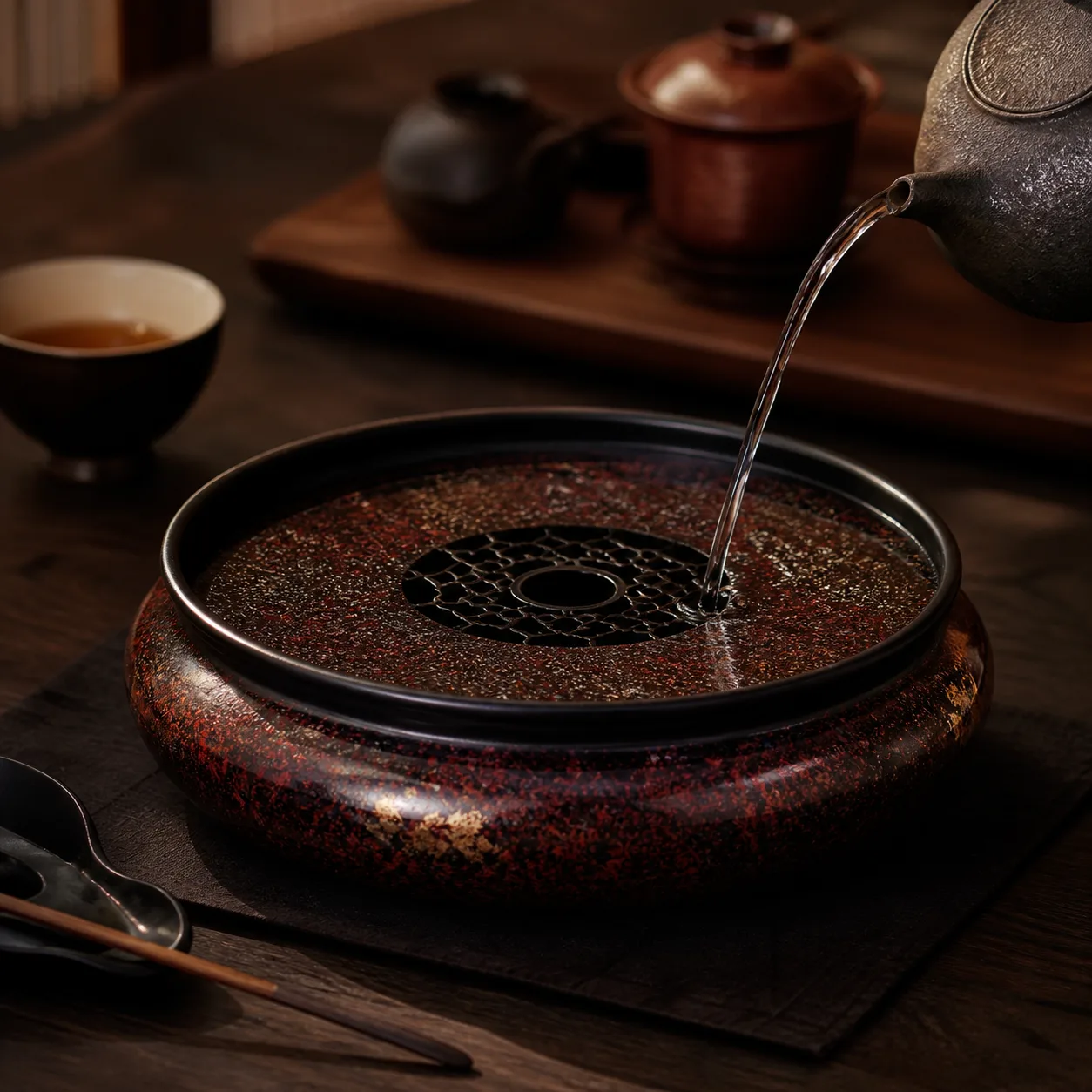 Iron Finish Lacquer Tea Waste Bowl for Chinese Tea Rituals
