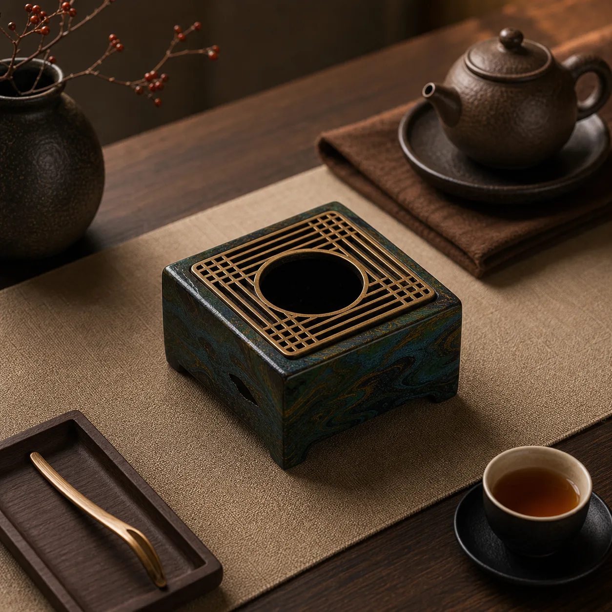 Black Walnut Tea Warmer for Chinese Tea Rituals 3