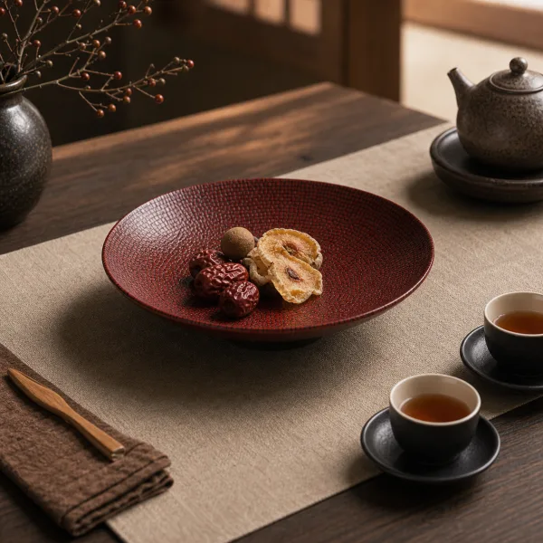 Red Crocodile Texture Lacquer Round Fruit Tray